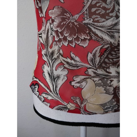 Diane Von Furstenberg Red Floral Print Silk Sleeveless V-Neck Button Top Size 4 - Picture 7 of 8